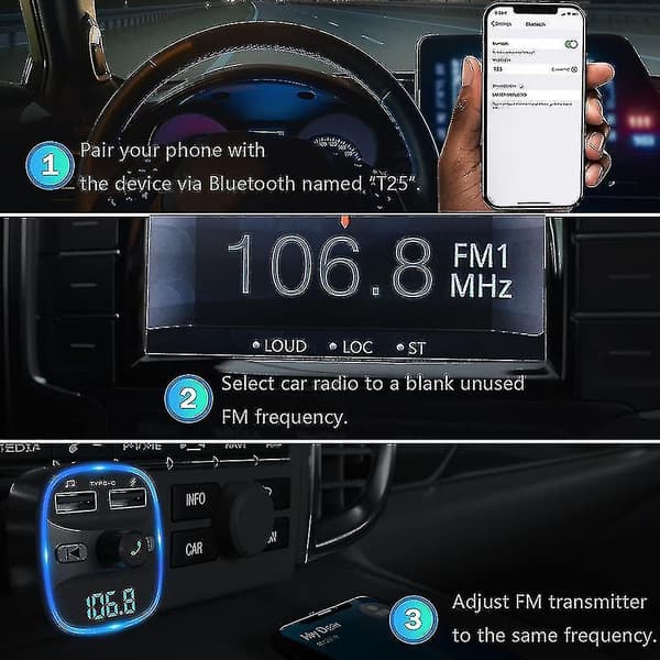 Lencent Bluetooth Fm-sender Biladapter Bluetooth-sender Til Bilradio, Håndfrit Sæt, 2 Usb-porte, Understøtter Sd-kort Usb-sticks