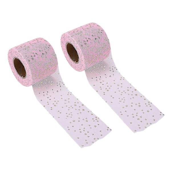 2 st Glittertyllrullar Glänsande Utseende Enkel Användning Tillräcklig Kvantitet Fyra Färger Nätväv Tyll för DIY Dekor Rosa