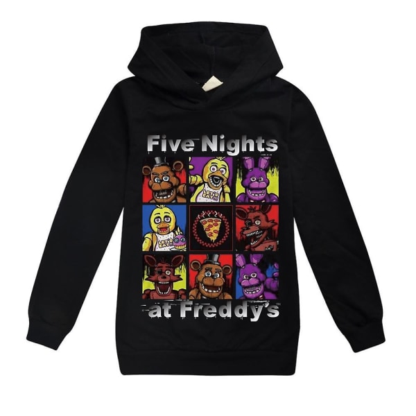 7-14 år Børn Teenagere Drenge Piger Five Night At Freddy's Fnaf Hættetrøjer med tryk Casual Sweatshirt Jumper Langærmet Hættetrøje Black 160