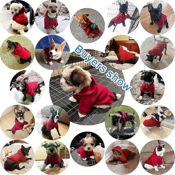 Vinter Hundegenser med Hette og Lommer Varm (vinrød, Medium)