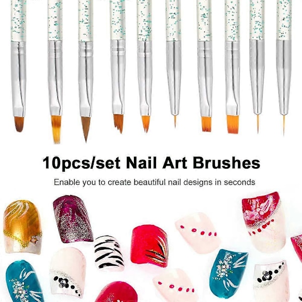 10 st Nagelkonst Penselset, Nagelpenslar, Akryl Nagelpensel Kit