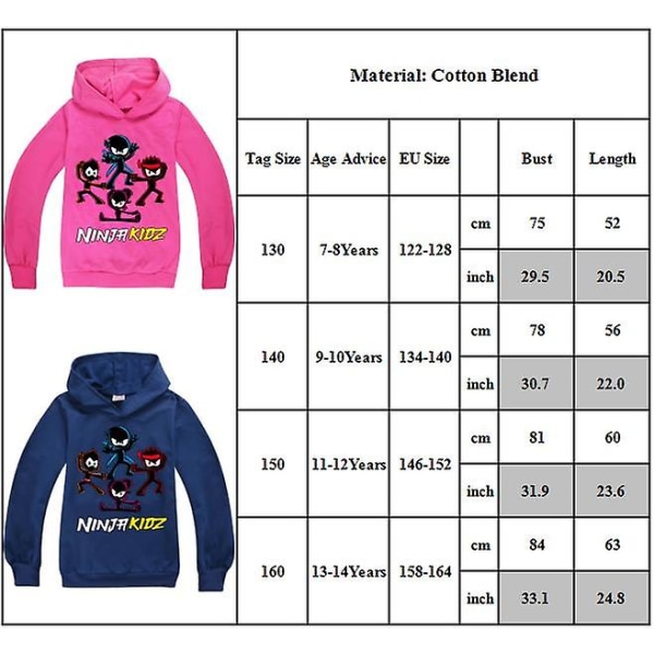 Ninja Kidz Printed Hoodie Långärmad Hooded Sweatshirt Pullover Rose red 11-12Years