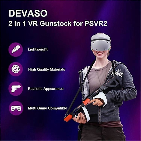 DEVASO Kompatibel til Sony PS VR2 Controller Gun Stock VR Spil Greb Case VR Headset Udskiftningsdele Black