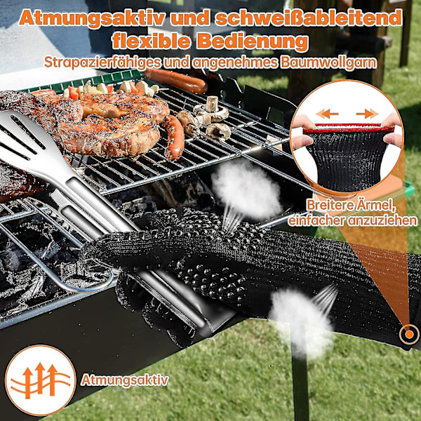 Grillhandskar Värmebeständiga Grillhandskar 800 Grader Brandsäkra Handskar Matlagningshandskar Bakhandskar För Kök & Grill Bbq Ugnshandskar, Svart Hy U