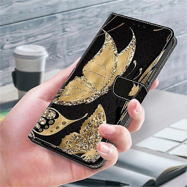 Kompatibelt för Xiaomi Redmi 13C / Poco C65 4G Mobilskal PU Läder 3D Mönster Flip Folio Fodral Gold