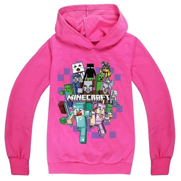 Minecraft Barn Pojkar Printed Hoodie Casual Långärmad Huvtröja Pullover Sweater Top Rose Red 9-10Years