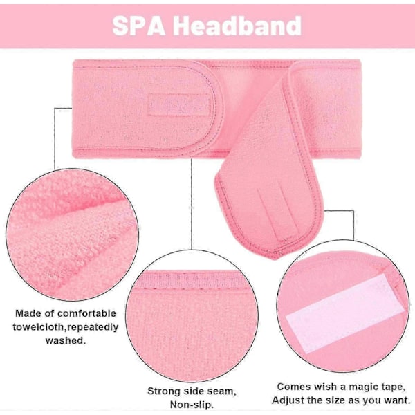 4 st Spa Pannband, Smink Hårband, Stretch Terrytyg Pannband för Sport Yoga Dusch (Rosa)