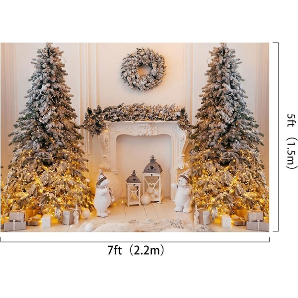 Julbakgrund för fotografering 7x5ft/2,2x1,5m julträd Vit öppen spis Fotostudiobakgrund för fotografering Familjefotobås Rekvisita Xmas Parti 3*2m