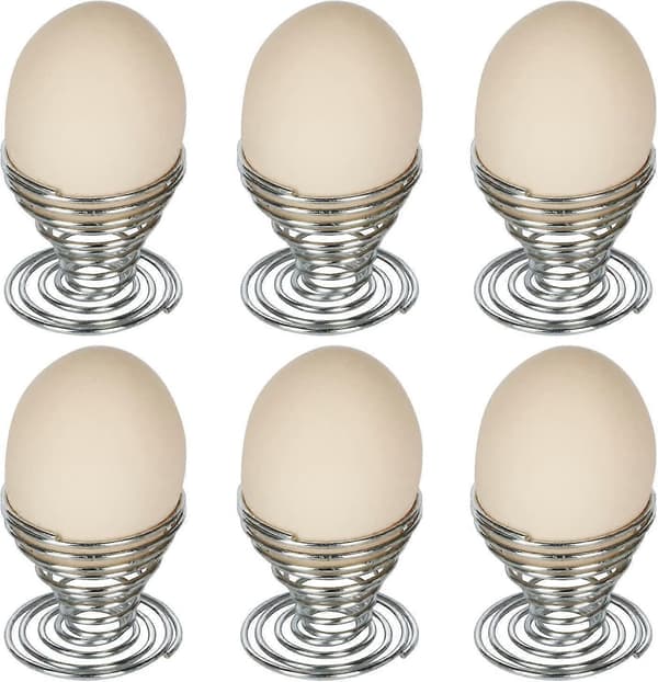 6 X Eggkopper i rustfritt stål, ståltråd spiralspring