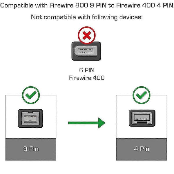 1394 Firewire 800 - 400 Firewire Firewire 9 - 4 datakaapeli 1394 kaapeli 1,8 m musta