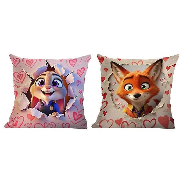 Zootopia 2 Hjärtmönster Plysch Kuddfodral Soffa Vardagsrum Dekor Gåva C 2pcs