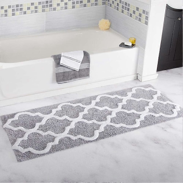 Marockanskt Trellis Mönster Matta Halkfri Absorberande Tjock Mjuk Mikrofiber Badrumsmatta Dörrmatta Matta för Badrum Kök (18\" x 47\", Grå)