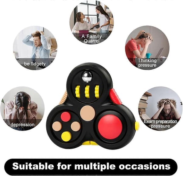 Fidget Pad - 11-funktionslegetøj til stress- og angstlindring - Perfekt spil til ADHD, ADD (sort)