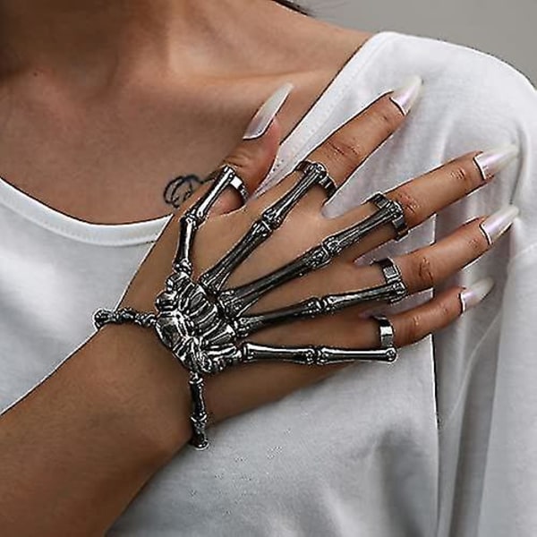 Snabb frakt Skelett Handarmband Legering Ghost Claw Armring Överdriven Gotisk Fingerring Cosplay Kostym För Män Kvinnor Black