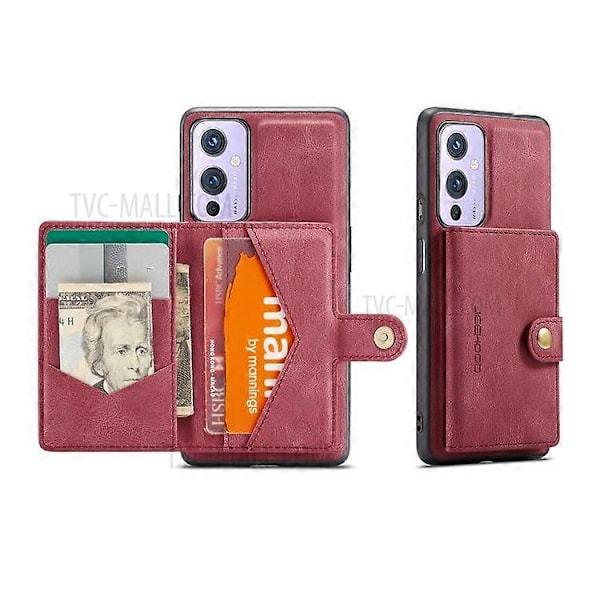 JEEHOOD Magnetisk pung aftagelig 2-i-1 design læderbelagt TPU-etui kompatibel med OnePlus 9 (EU / US version) Red