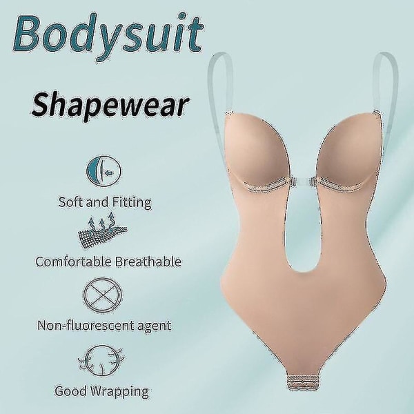 Tflycq Naisten syvä V-pääntie Body Shaper Olkaimeton Selkänojaton Body Shapewear U Upeat Saumattomat Stringit Täys Bodysuits Beige M(34)