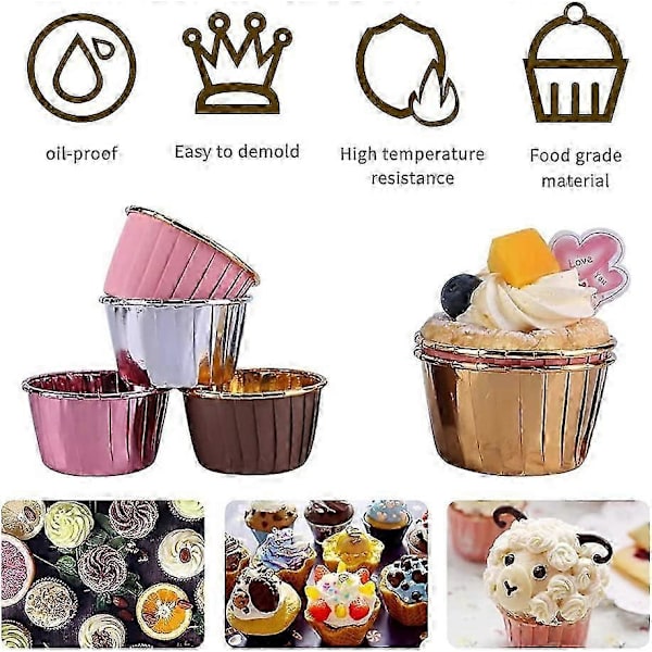 200 stk. Cupcakeforme, Foliebageforme, Cupcakeforme, Muffinspapirforme til bryllupper, fester (gylden)