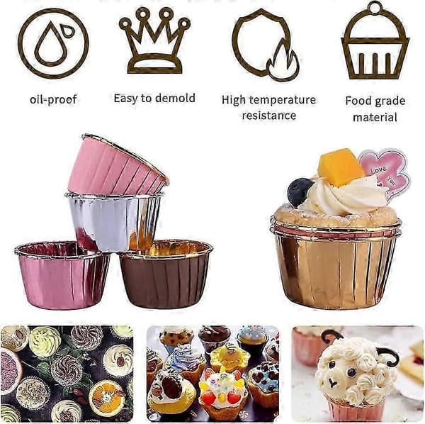200 stycken muffinsformar, foliebakformar, muffinsformar, muffinsformar i papper för bröllop, fester (guld)