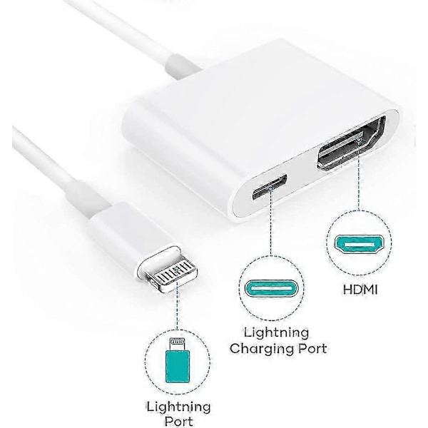 HDMI-sovitin, HDMI-sovitin iPhonelle 1080p Lightning Digital AV -sovitin, HDMI Sync Screen HDMI -liitin iPhonelle ja iPadille, paras lahja