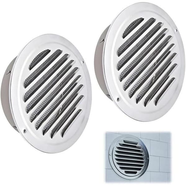 2 Stykker - Ventilationsgitter - Rustfrit Stål - Udvendig Ventilation med Insektnet til Garage Køkken Badeværelse.