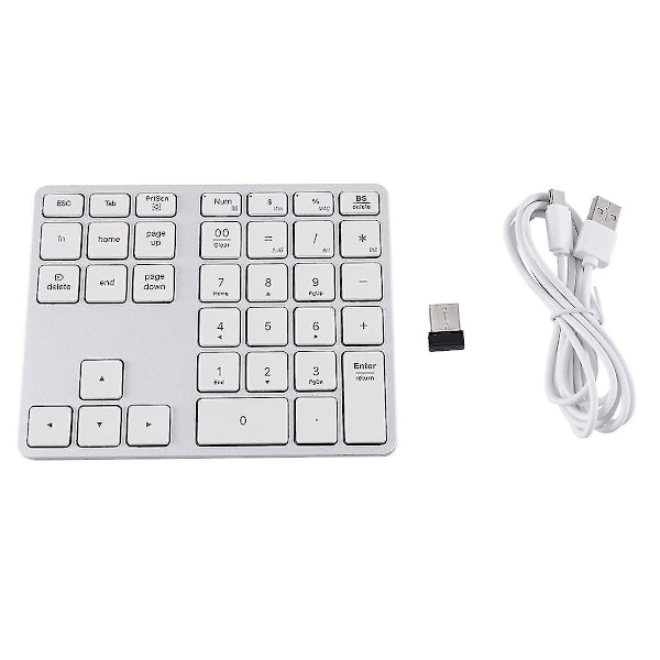 Bluetooth 5.0 langaton numeronäppäimistö 35 näppäintä digitaalinen näppäimistö Windows Android PC Tablet kannettavalle tietokoneelle, hopeanvalkoinen