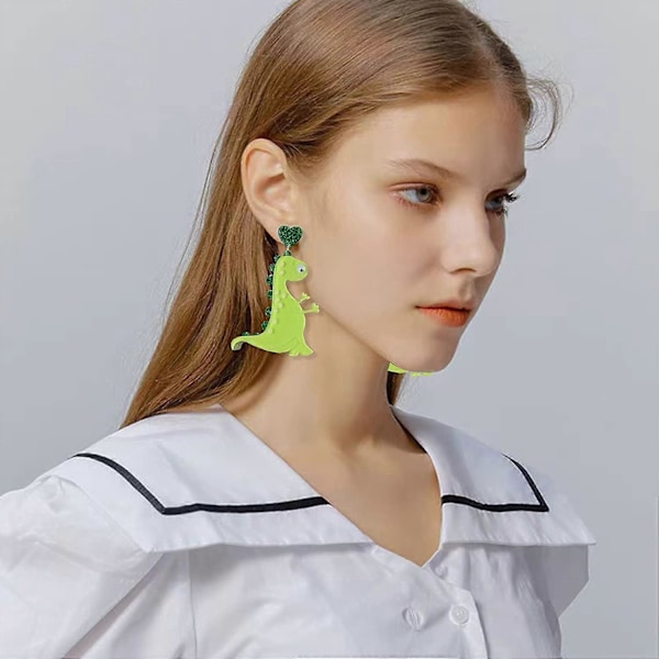 Heyone Fashion Akryl Dinosaur Dråbe Hænge Øreringe Smykker - Sjove Søde Dinosaur Dyre Dråbe Øreringe Candy Tegneserie Grøn Dinosaur Ørestikker Gave