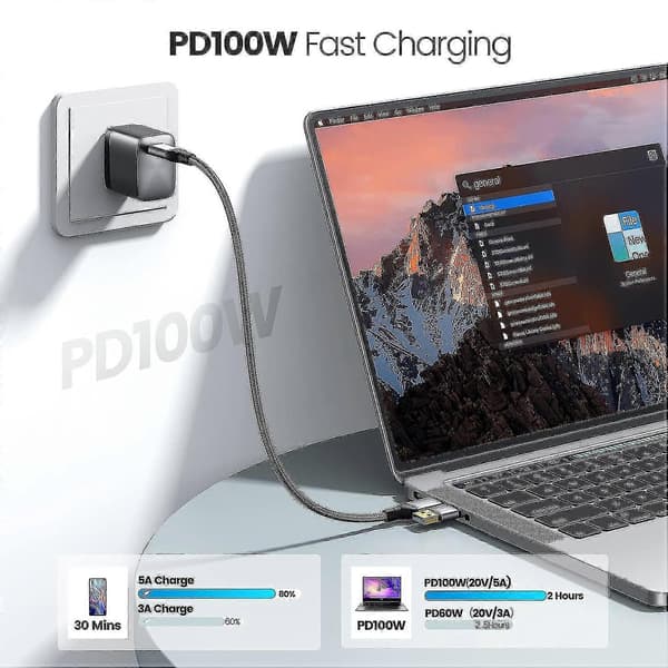 20 Gbps USB 3.2 Gen 2x2 datakabel - 2 m - Støtter 4K-video og 100 W hurtiglading for MacBook, USB-C M