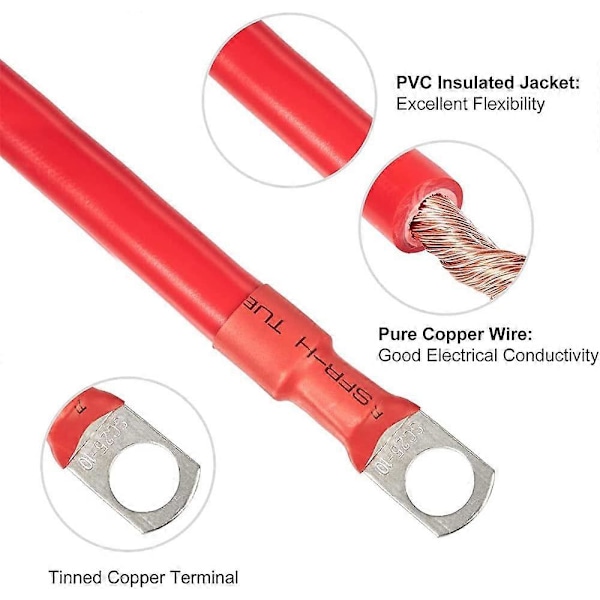 2 STK 5AWG Ren Kobber Batterikabel med 3/8\" Øjer til Solar RV Bil Båd 50cm Kraftigt Kabel