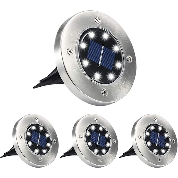 Solcelle bakkelamper, 8 LED hagelamper Disklys Nedgravde utendørs landskapslys for plen terrasse sti gårdsplass dekk gangvei 4 pakning