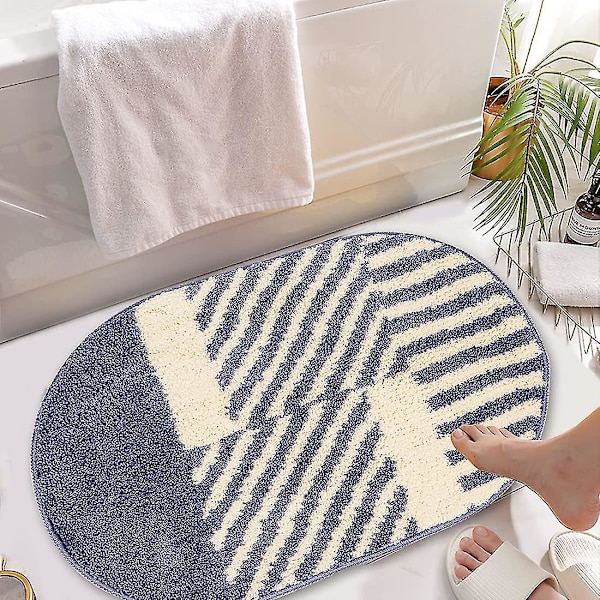 Tflycq Soft Fluffy mikrokuituliina soikeat kylpyhuonematot liukumaton, vahva vettä imevä kylpymatto (siniset ja valkoiset raidat, 18"x26") Blue and White Stripes 20*32