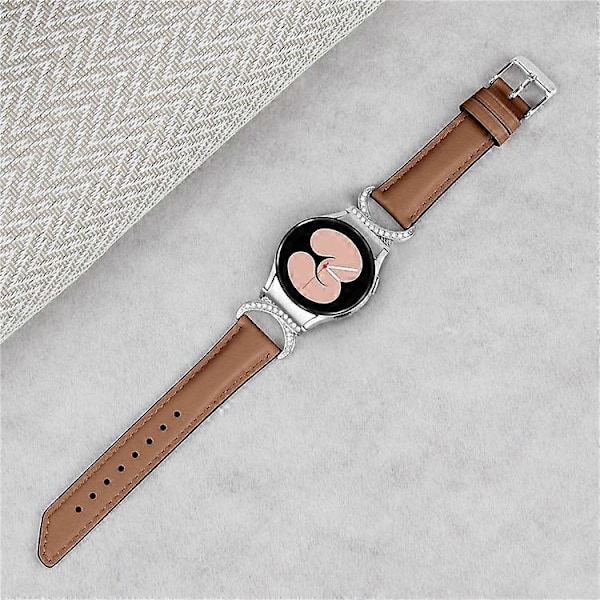 Yhteensopiva Samsung Galaxy Watch 5 / Watch 4 40mm / 44mm / Watch 4 Classic 42mm -kellon korvaava halkaistu nahkaranneke strassikivillä ja D-muodolla Brown