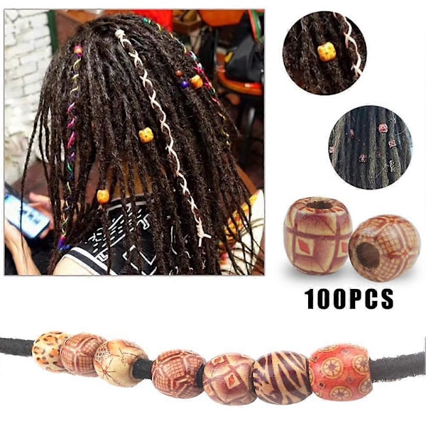 100 stk. Træperler Store Huller Blandet Til Macrame DIY Håndværk Smykkefremstilling