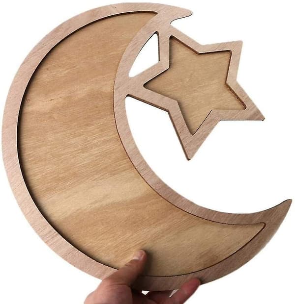 Ramadan Eid Mubarak Dekorerte Måne og Stjerner Middagstallerken i Tre