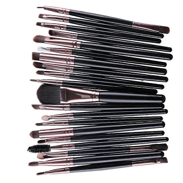 UBIUO 20 kpl kosmeettisia luomiväri-, eyeliner-, kulmakarva-, huuli-, nenä-, meikkivoide- ja puuterisiveltimiä (kahvi+musta)