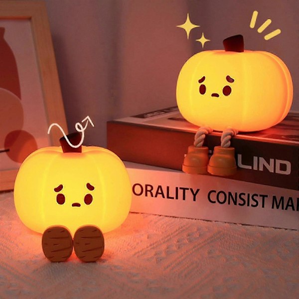 Nattlys for barn - Søt lampe i form av et gresskar med berøringsfølsom sensor - Silikon LED