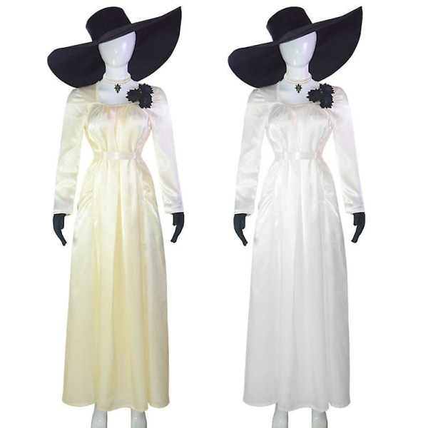 Dam Cosplay Klänning Vampyr Dam Halloween Vit Dräkt Med Hatbeige White l