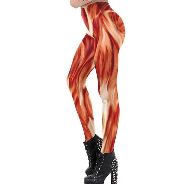 Kvinnor Halloween 3d Muscle Print Costume Skinny Catsuit Stretch Jumpsuit Bodysuit LEGGINGS L