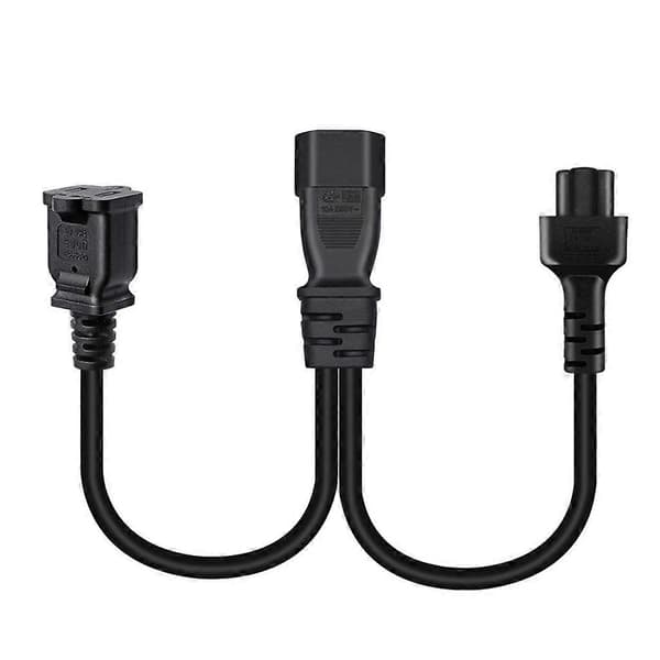 1ft IEC320 C14 til IEC320 C5+Nema 1-15R AC-strømforlængerkabeladapterledning