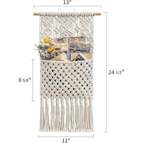 Tidningsförvaring Organizer Posthållare Väggmonterad Bomullsvävning Hängande Ficka, boho Heminredning, Elfenben, 33cm(b) 82cm(l)