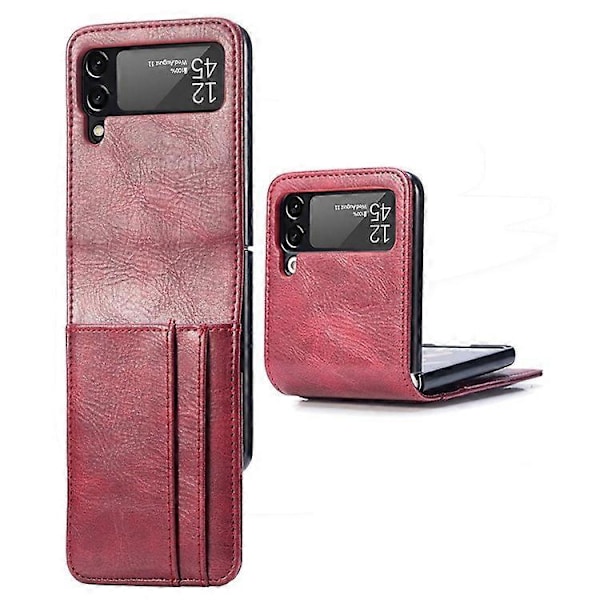 Kompatibel for Samsung Galaxy Z Flip4 5G Bærbar Lommebok Telefondeksel PU Lærbelagt Hard PC Deksel Sammenleggbar Telefon Shell Red