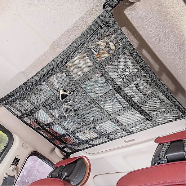 Opgraderet Bil Loft Cargo Net Taske, 80x55cm Forstærket Bæreevne Og Ingen Hængen Dobbelt Lag Net Bil Tag Bagagebærer, Lastbil SUV Rejse Lang Tur