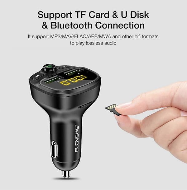 Bluetooth FM-sender Biloplader Bil Bluetooth Musikafspiller, Sort (QC3.0 Hurtigopladningsversion)