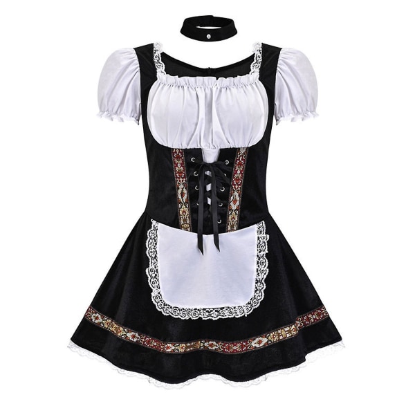 Snabb leverans 2023 Bästa Oktoberfestdräkt för kvinnor tyska bayerska Dirndl ölpiga Finklänning S - 4xl Black  White M