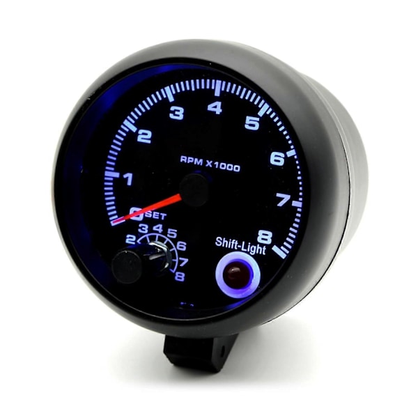 3.75 tommer Bil Omdrejningstæller med Blåt Inter Skiftelys 0-8000 RPM Sort til Auto Benzinbil 0-8000 RPM