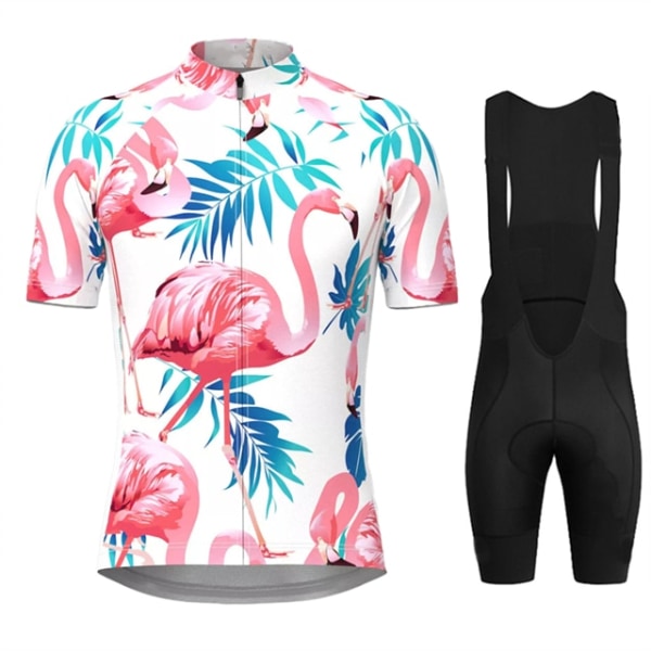 Miesten Hawaiian Tropical Flamingo Print Pyöräilypaitasarjat Lyhythihaiset Pyöräilyvaatteet MTB Ropa Ciclismo Bib Pant Pyöräilyvaatteet 7 L