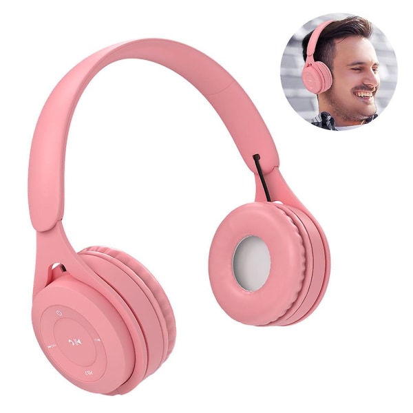 Bluetooth-hodetelefoner over øret, trådløse hodetelefoner V5.0, myke minne-protein øreklokker og innebygd mikrofon kompatibel med Iphone/android mobiltelefon/pc/tv Pink