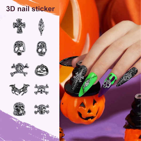 50 kpl Halloween Gothic Punk -tyyliset kynsitaidekoristeet 3D Hämähäkki Risti Kallo Lepakko Riipus Design Seos Koristelu Tarvikkeet DIY Manikyyriin