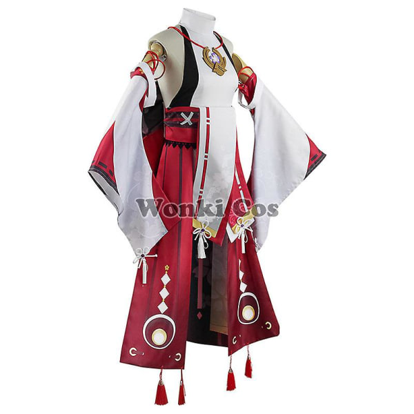 Genshin Impact Yae Miko Cosplay Kostym Kvinnor Rosa Långt Hår Peruk Genshin Cosplay Kostymer Yae Miko Amulet Full Set S