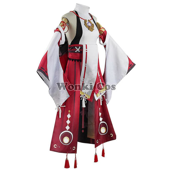 Genshin Impact Yae Miko Cosplay Kostym Kvinnor Rosa Långt Hår Peruk Genshin Cosplay Kostymer Yae Miko Amulet Full Set XL