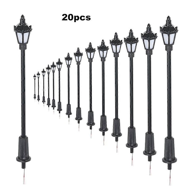 20 stk. Hvite Modell Gatelys Layout Lyktestolpe Jernbane Tog Hage Lekeplass Landskap LED Lampe Belysning 1:150 Skala 65mm